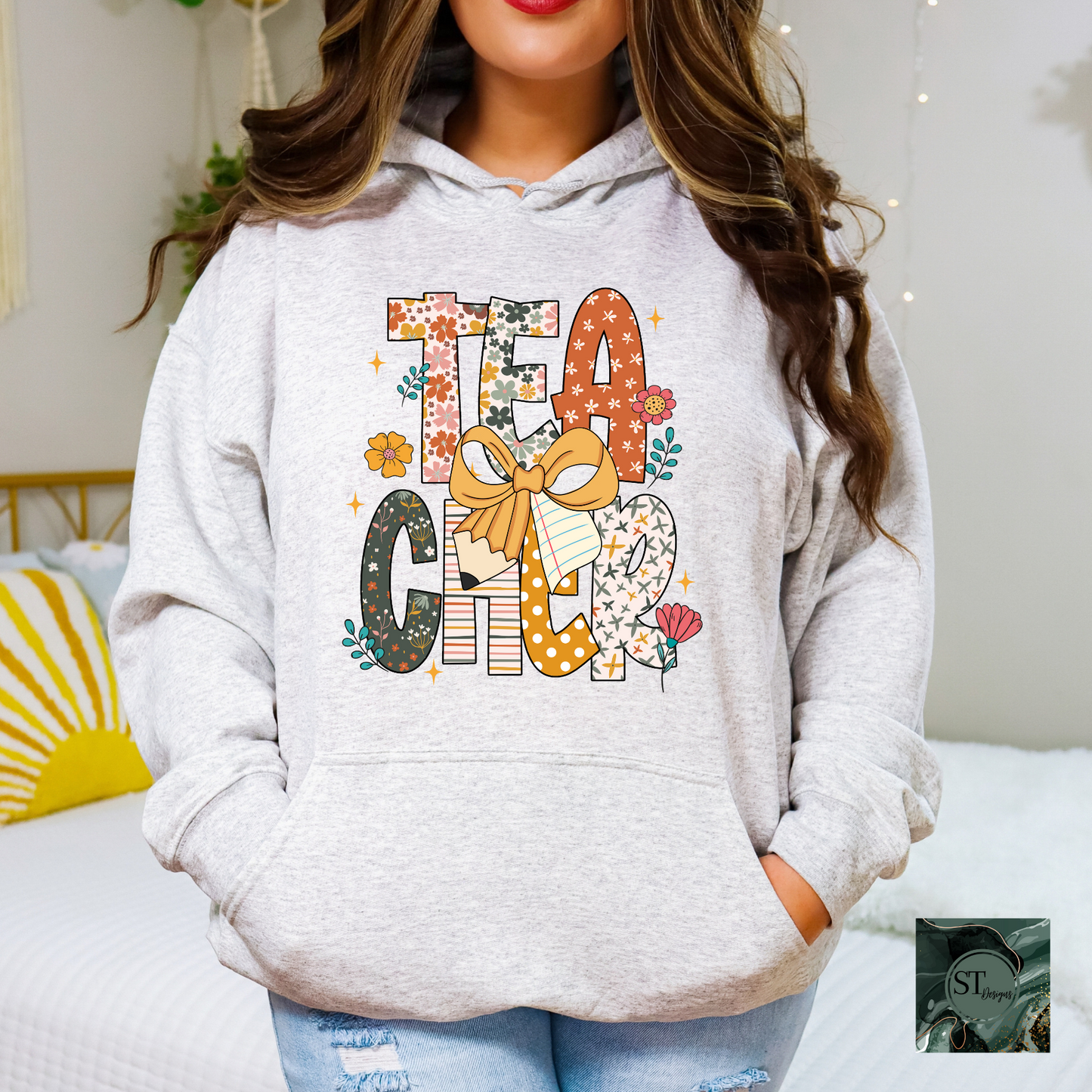 Teacher Floral Pencil Bow